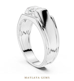Load image into Gallery viewer, Maylaya Gems 1.000 ct Round Grooved Shoulder Lab-Grown Diamond Men's Ring in white gold

