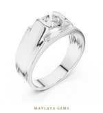 Load image into Gallery viewer, Maylaya Gems 1.000 ct Round Grooved Shoulder Lab-Grown Diamond Men's Ring in white gold
