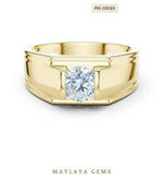 Load image into Gallery viewer, Maylaya Gems 1.000 ct Round Grooved Shoulder Lab-Grown Diamond Men's Ring in yellow gold
