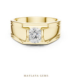 Load image into Gallery viewer, Maylaya Gems 1.000 ct Round Grooved Shoulder Lab-Grown Diamond Men's Ring in yellow gold
