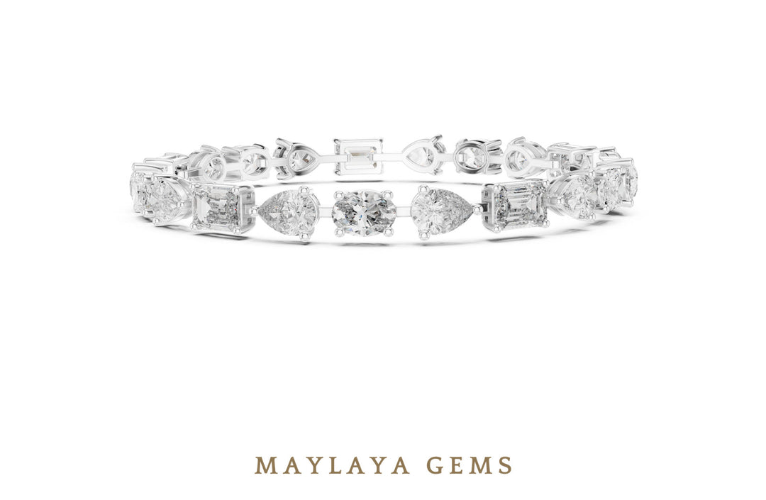 Maylaya Gems oval, pear & emerald tennis lab-grown diamond bracelet in white gold