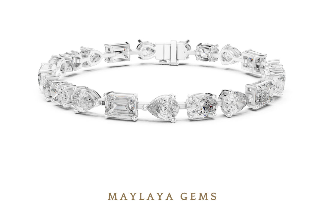 Maylaya Gems oval, pear & emerald tennis lab-grown diamond bracelet in white gold