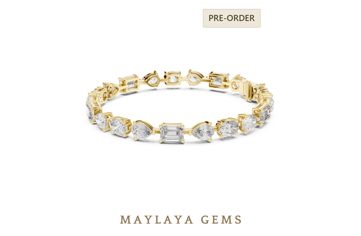 Maylaya gems oval, pear & emerald tennis lab grown diamond bracelet in yellow gold