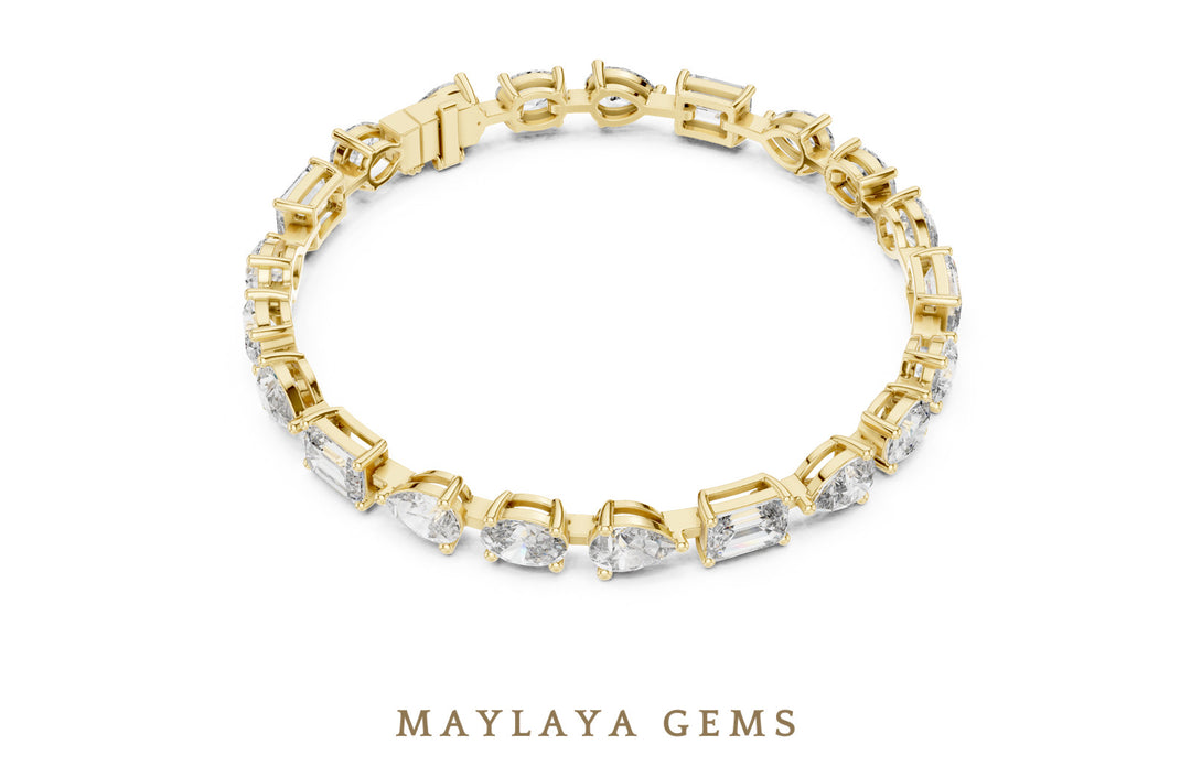 Maylaya Gems oval, pear & emerald tennis lab-grown diamond bracelet in yellow gold