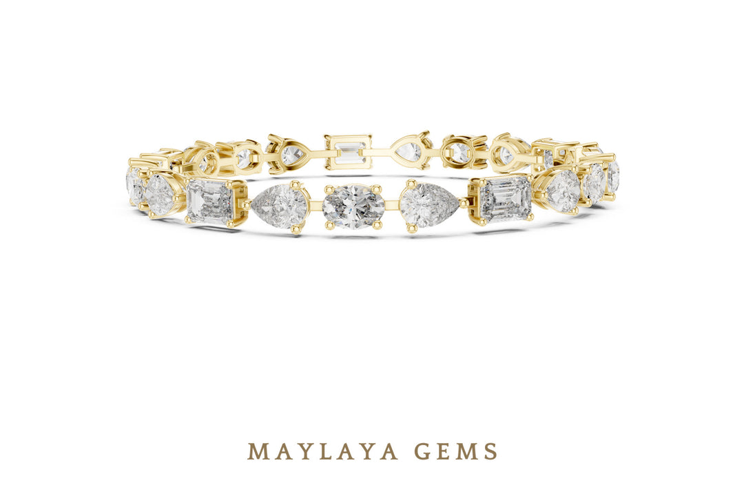 Maylaya Gems oval, pear & emerald tennis lab-grown diamond bracelet in yellow gold