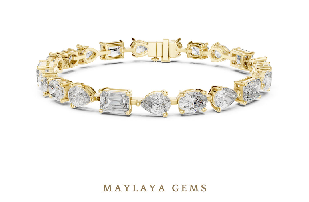 Maylaya Gems oval, pear & emerald tennis lab-grown diamond bracelet in yellow gold