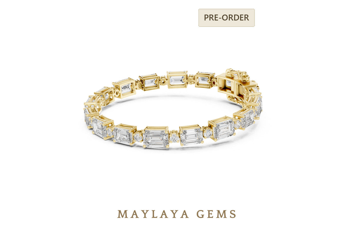 Maylaya gems emerald & round alternating tennis lab grown diamond bracelet in yellow gold