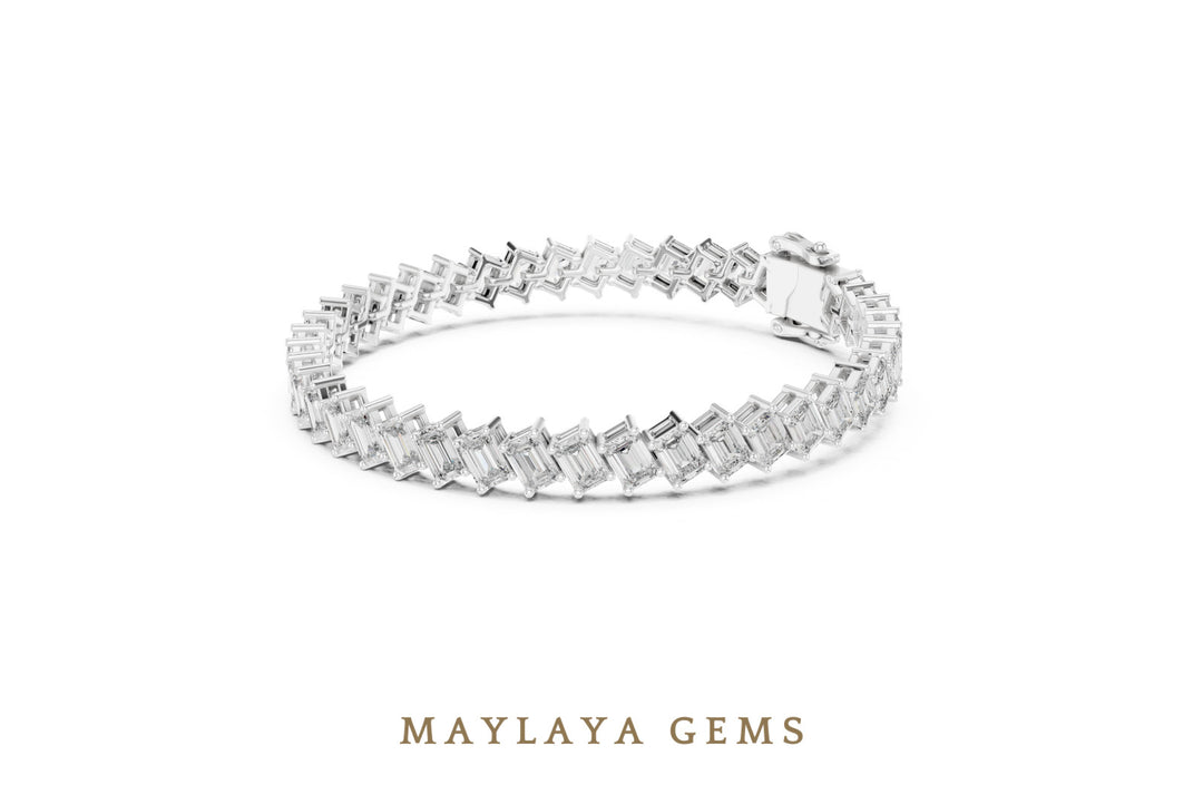 Maylaya Gems emerald diagonal tennis lab-grown diamond bracelet in white gold