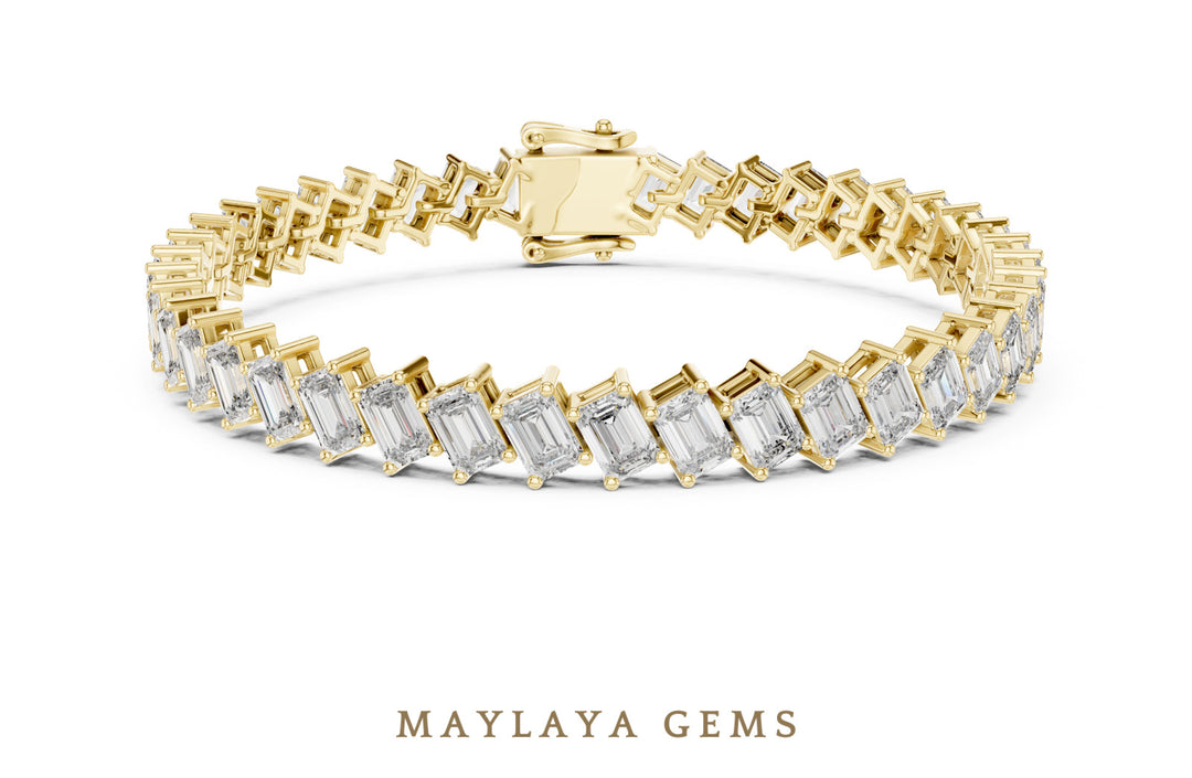 Maylaya Gems emerald diagonal tennis lab-grown diamond bracelet in yellow gold