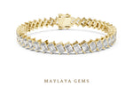 Load image into Gallery viewer, Maylaya Gems emerald diagonal tennis lab-grown diamond bracelet in yellow gold

