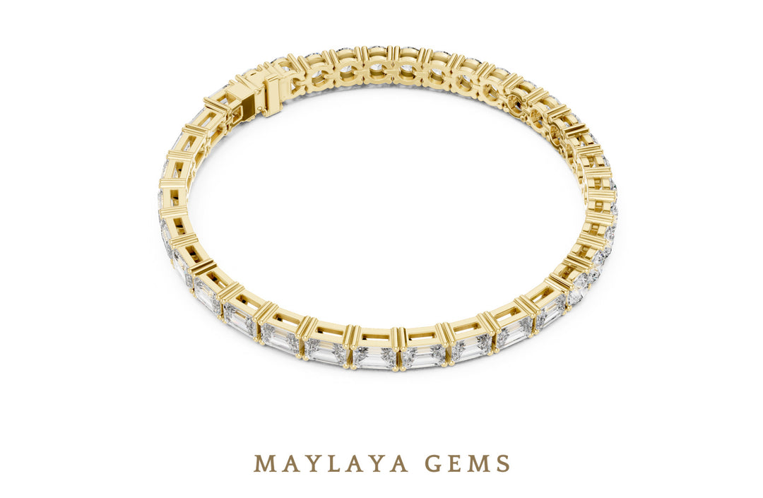 Maylaya Gems round & emerald split tennis lab-grown diamond bracelet in yellow gold