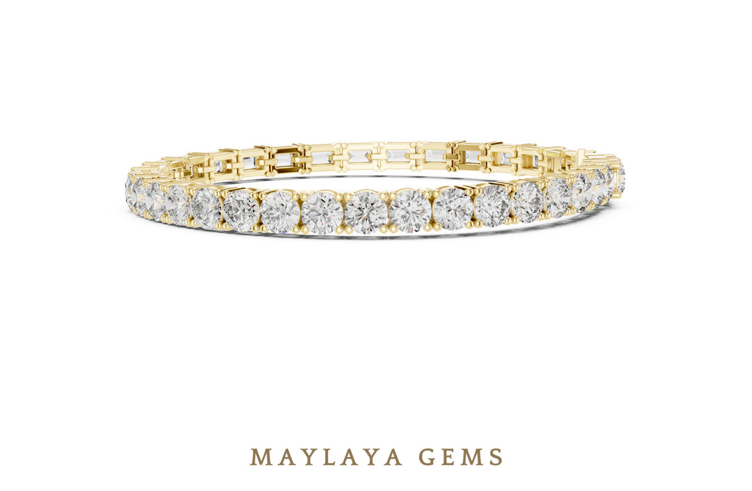 Maylaya Gems round & emerald split tennis lab-grown diamond bracelet in yellow gold