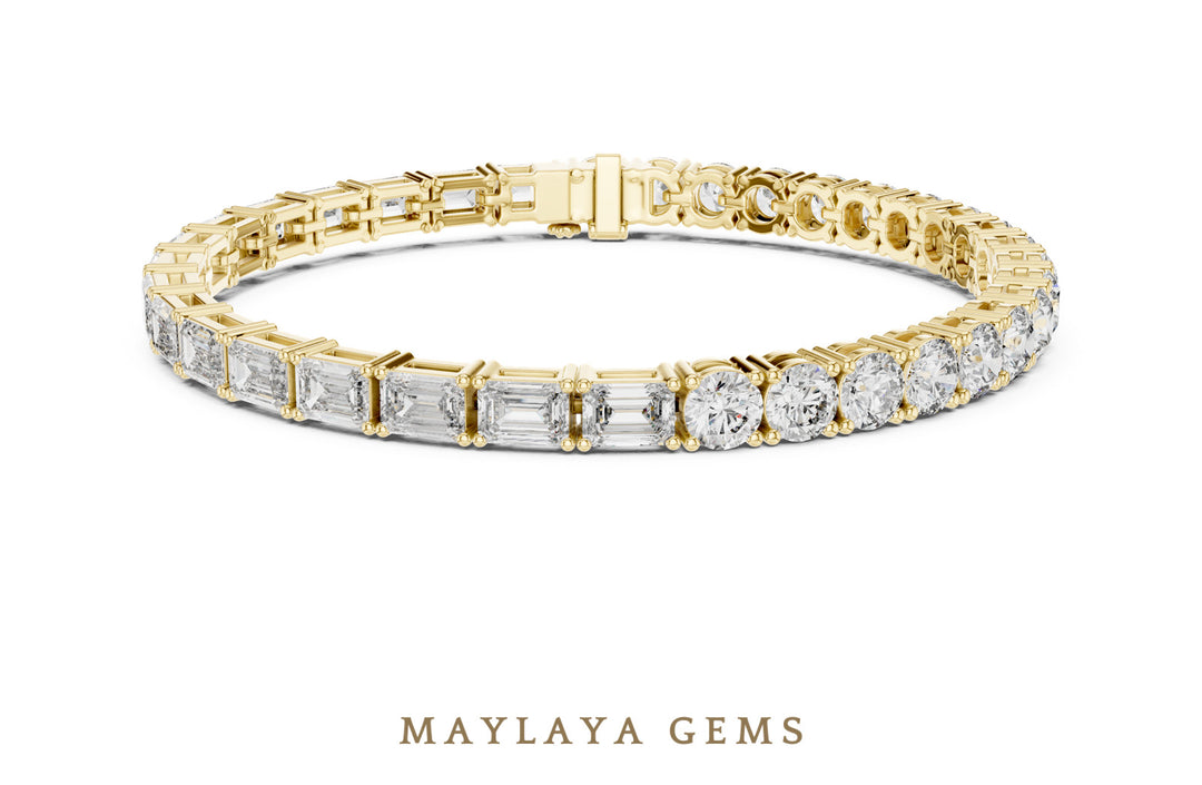 Maylaya Gems round & emerald split tennis lab-grown diamond bracelet in yellow gold