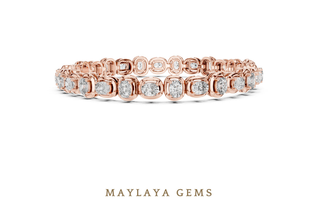 Maylaya Gems cushion alternating tennis lab-grown diamond bracelet in rose gold