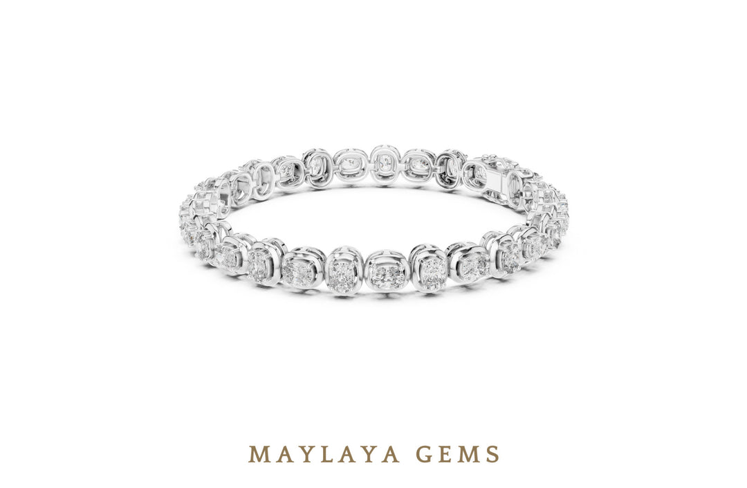 Maylaya Gems cushion alternating tennis lab-grown diamond bracelet in white gold