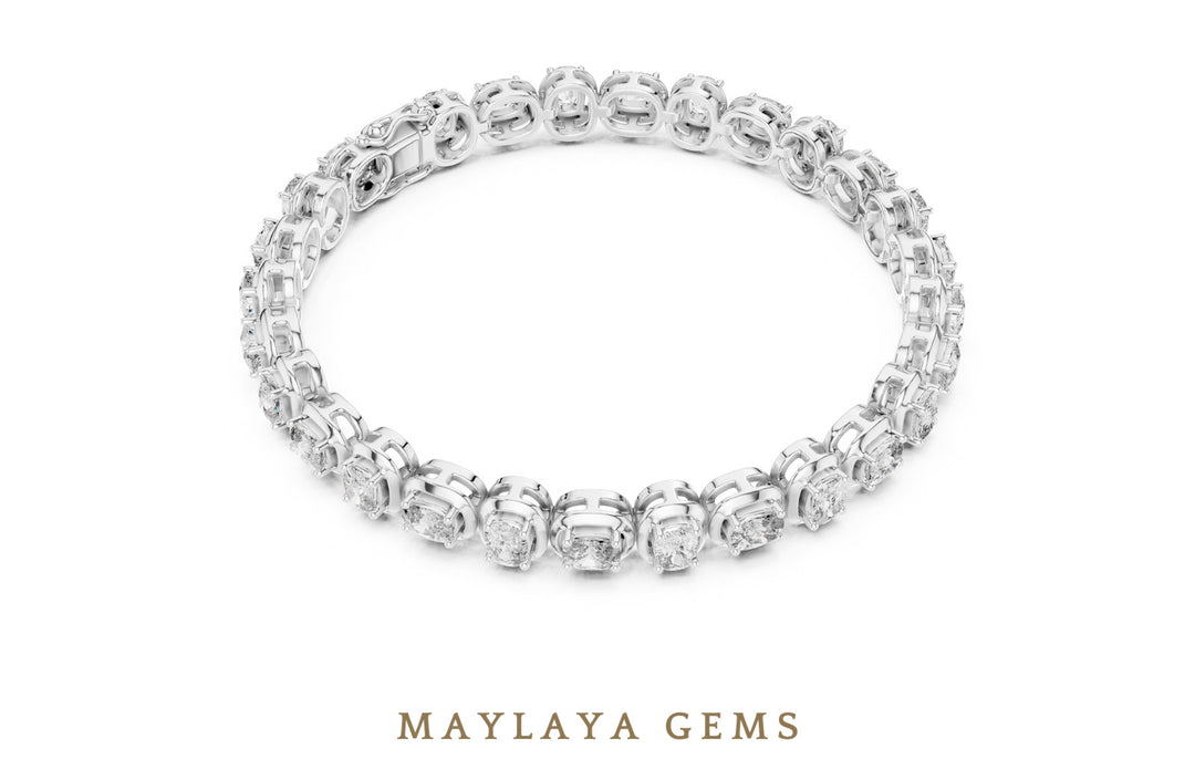 Maylaya Gems cushion alternating tennis lab-grown diamond bracelet in white gold