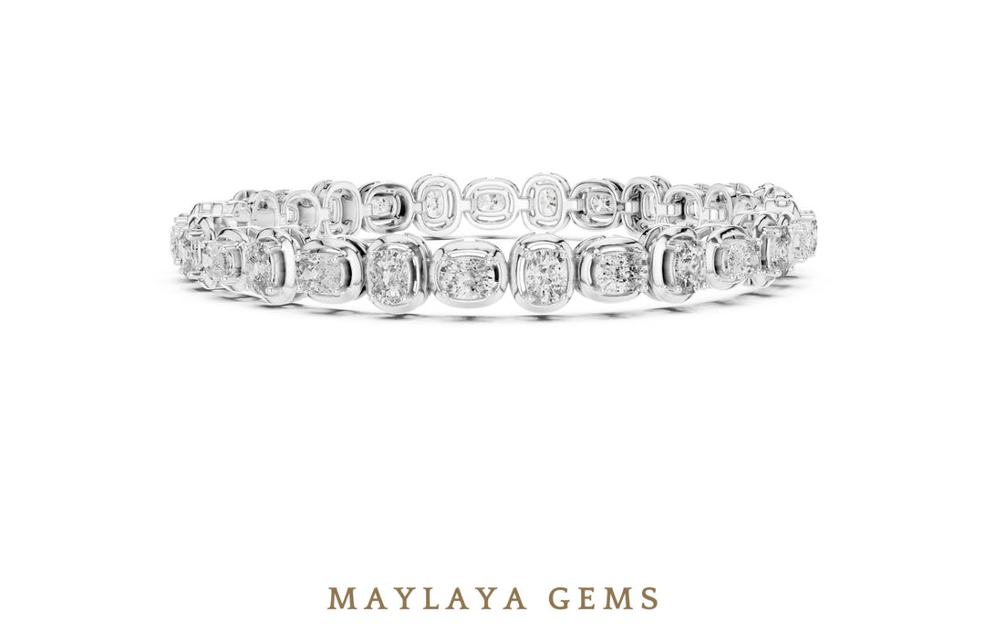 Maylaya Gems cushion alternating tennis lab-grown diamond bracelet in white gold