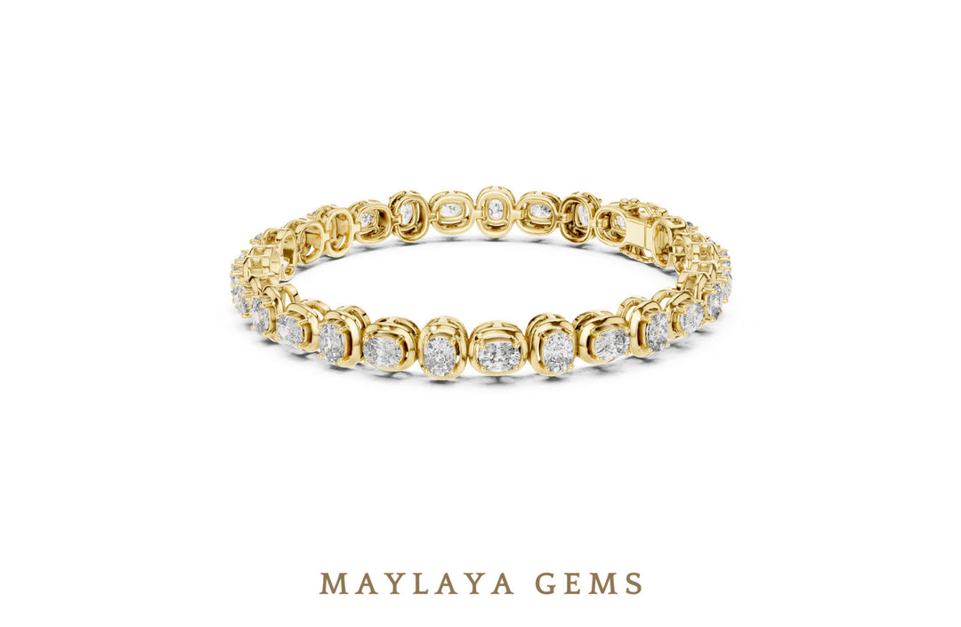 Maylaya Gems cushion alternating tennis lab-grown diamond bracelet in yellow gold