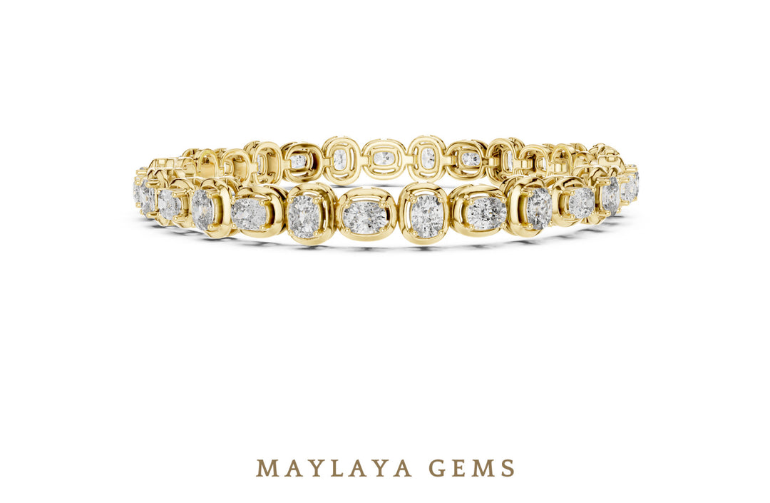 Maylaya Gems cushion alternating tennis lab-grown diamond bracelet in yellow gold