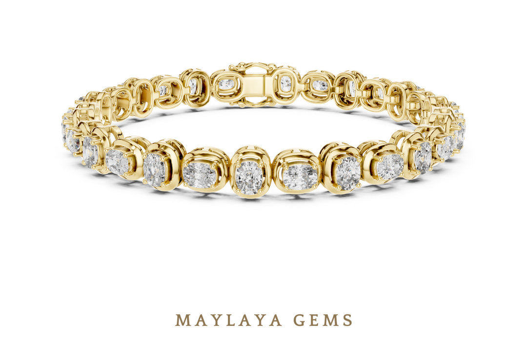 Maylaya Gems cushion alternating tennis lab-grown diamond bracelet in yellow gold