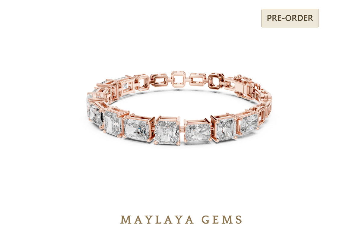 Maylaya gems mixed cut open link lab grown diamond bracelet in rose gold