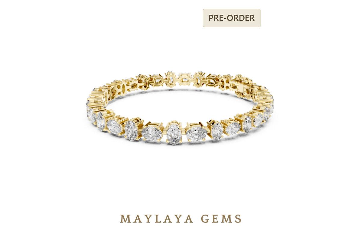 Maylaya gems oval alternating tennis lab grown diamond bracelet in yellow gold