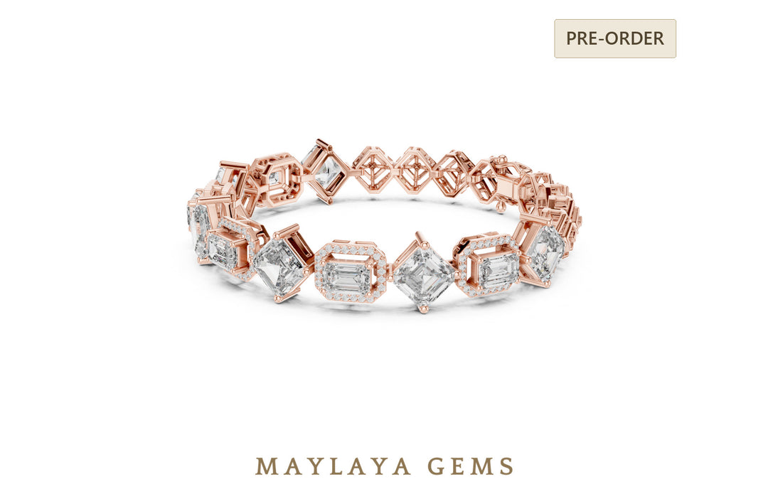 Maylaya Gems emerald halo & square link lab-grown diamond bracelet in rose gold
