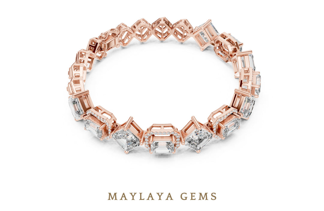 Maylaya Gems emerald halo & square link lab-grown diamond bracelet in rose gold