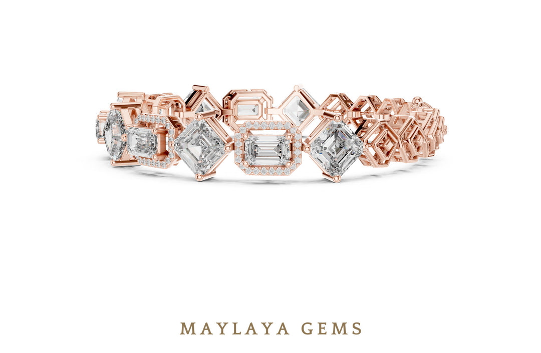 Maylaya Gems emerald halo & square link lab-grown diamond bracelet in rose gold