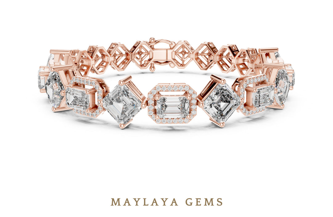 Maylaya Gems emerald halo & square link lab-grown diamond bracelet in rose gold