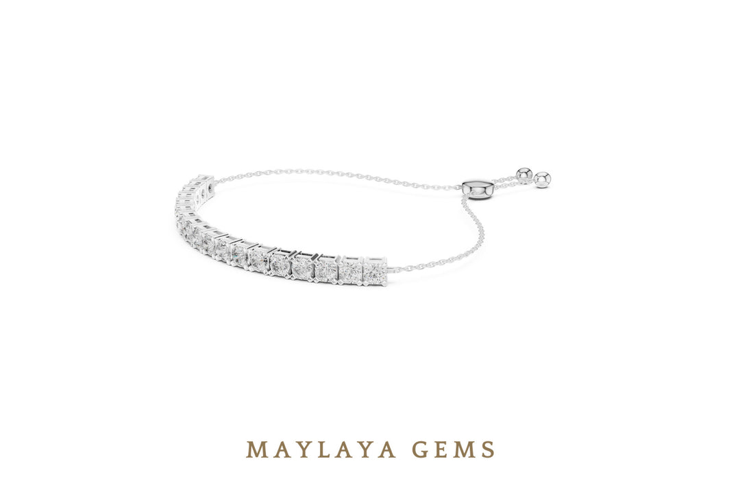 Maylaya Gems round adjustable line lab-grown diamond bracelet in white gold