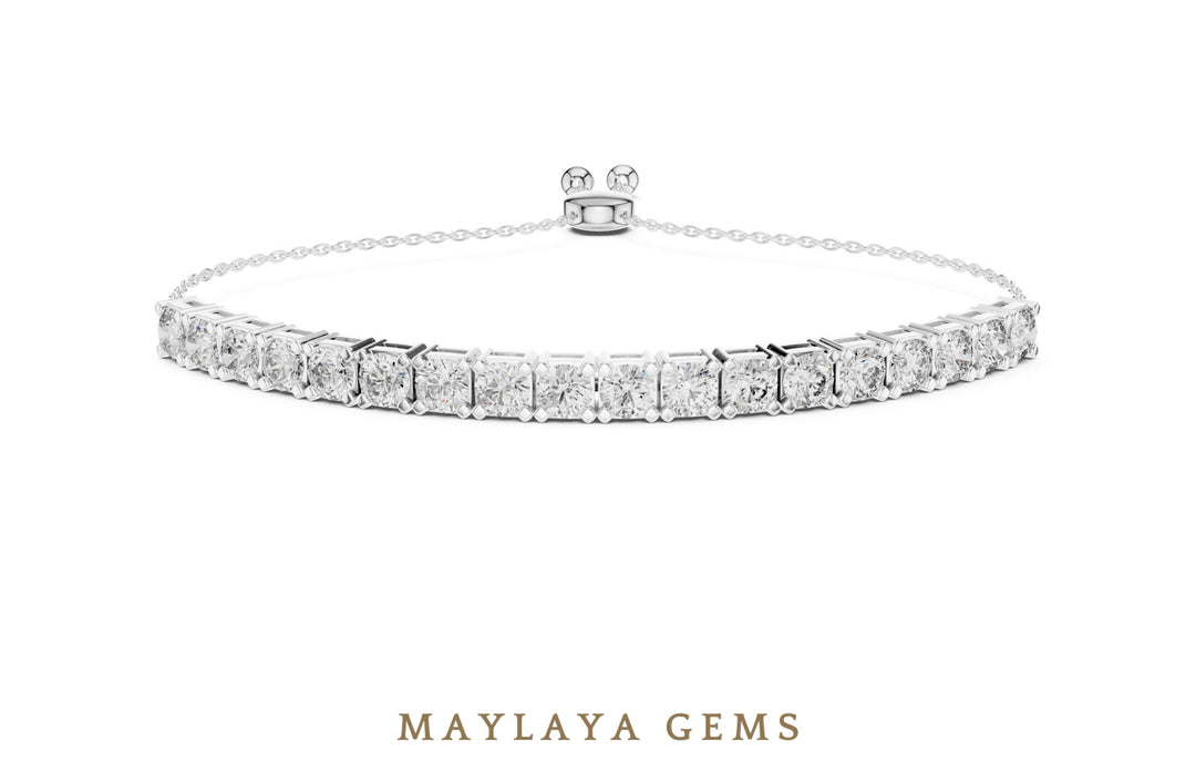 Maylaya Gems round adjustable line lab-grown diamond bracelet in white gold