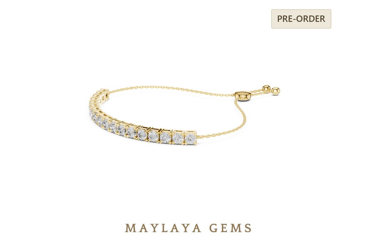 Maylaya gems round adjustable line lab grown diamond bracelet in yellow gold