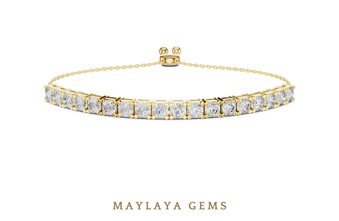 Maylaya Gems round adjustable line lab-grown diamond bracelet in yellow gold