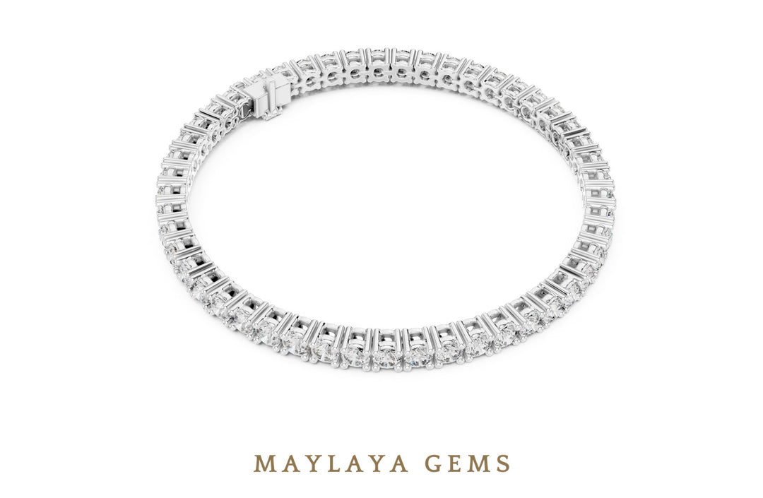 Maylaya Gems round four-prong tennis lab-grown diamond bracelet in white gold