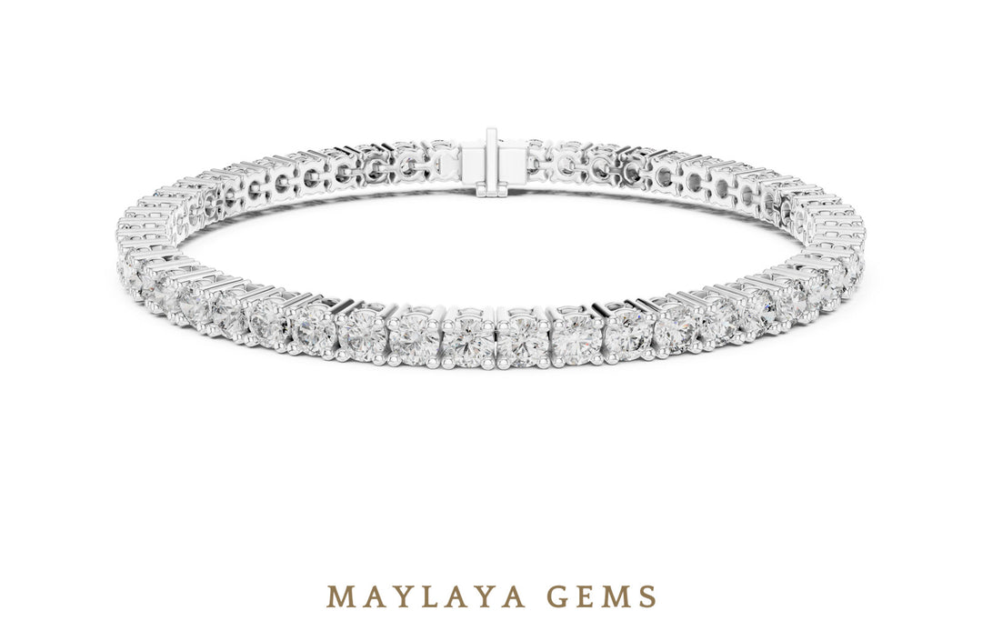 Maylaya Gems round four-prong tennis lab-grown diamond bracelet in white gold