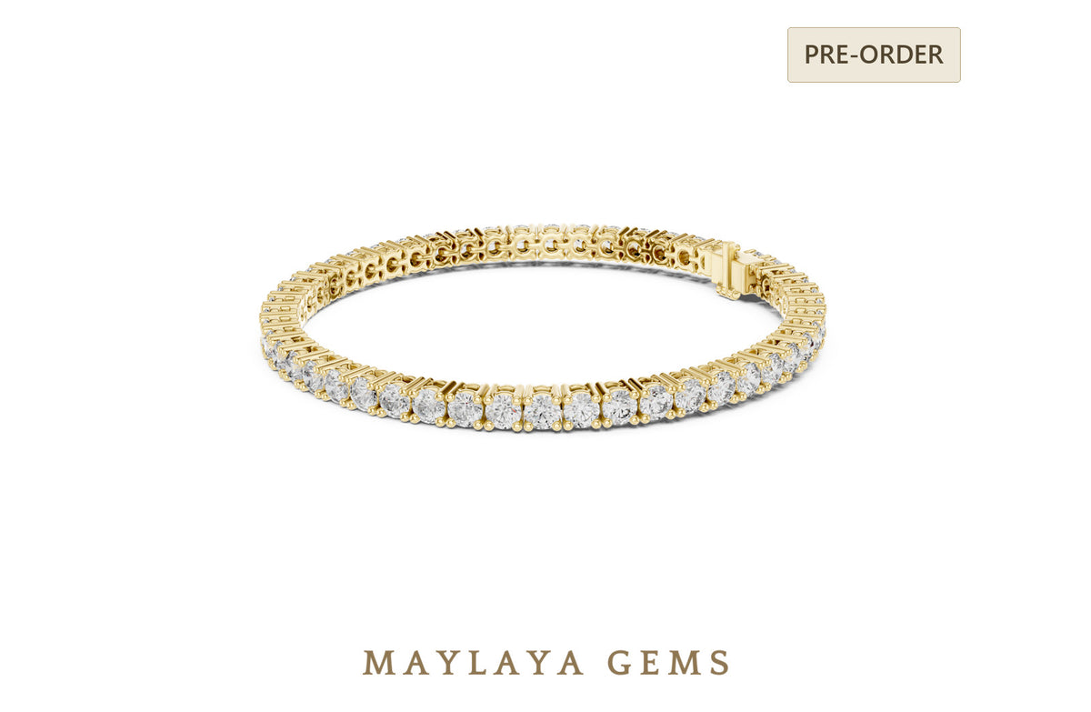 Maylaya gems round four prong tennis lab grown diamond bracelet in yellow gold