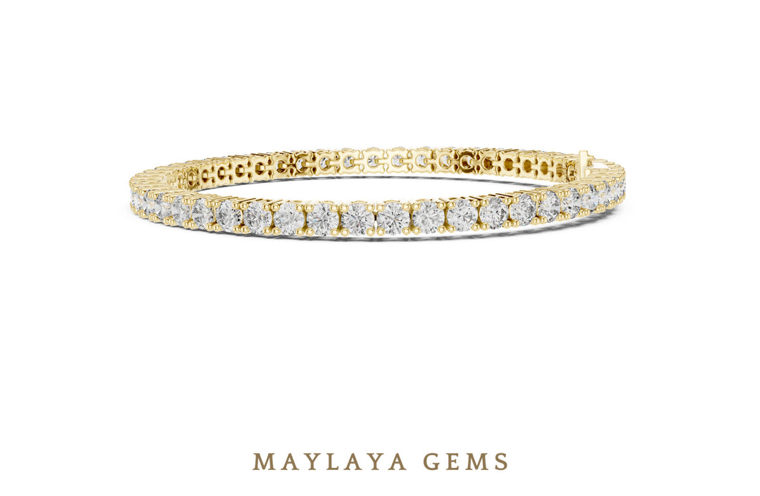Maylaya Gems round four-prong tennis lab-grown diamond bracelet in yellow gold