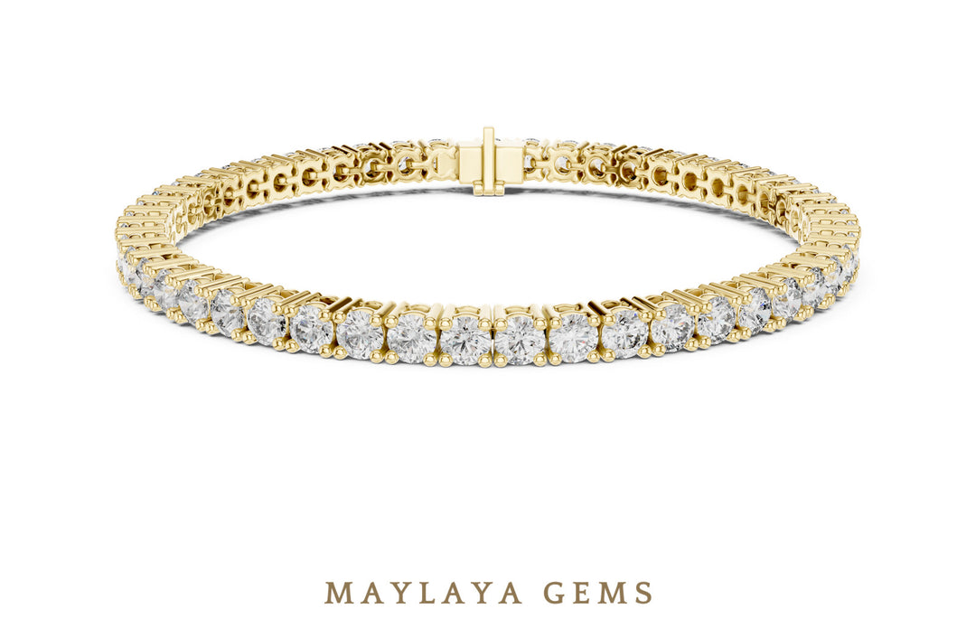 Maylaya Gems round four-prong tennis lab-grown diamond bracelet in yellow gold