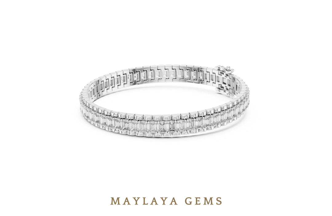 Maylaya Gems emerald bar-link tennis lab-grown diamond bracelet in white gold