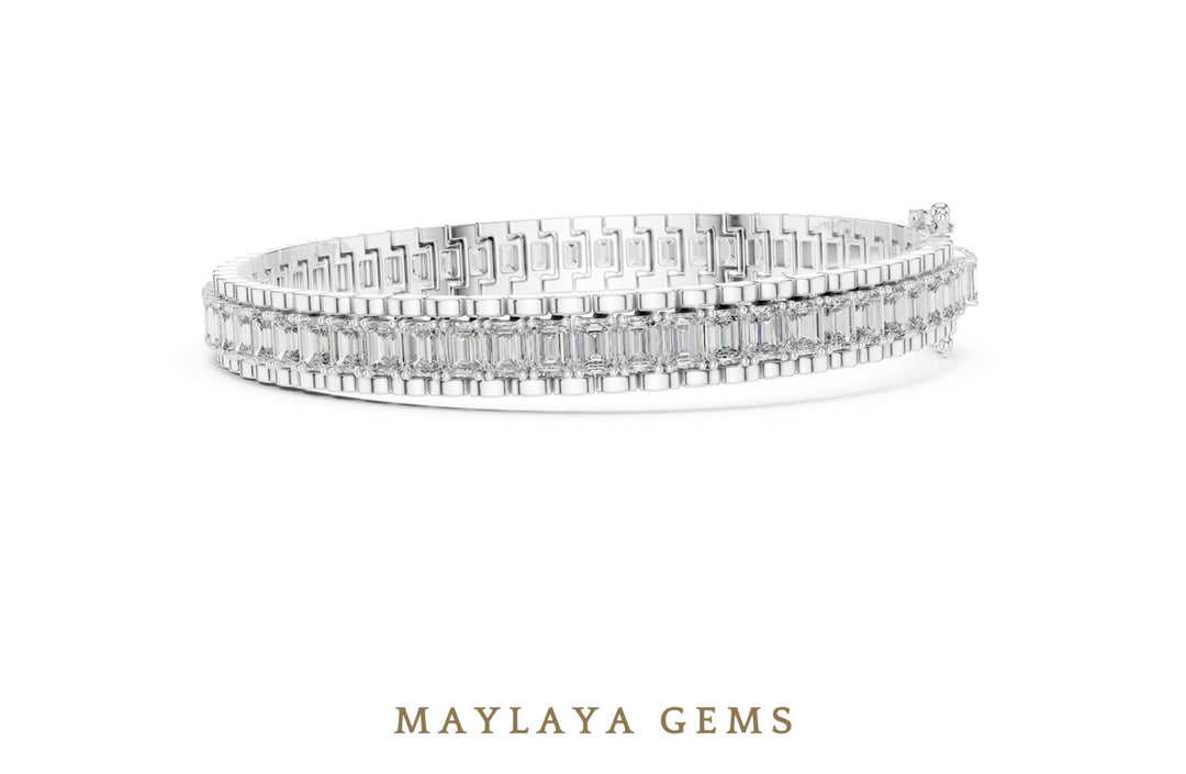 Maylaya Gems emerald bar-link tennis lab-grown diamond bracelet in white gold