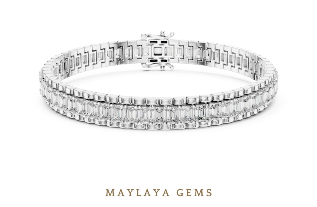 Maylaya Gems emerald bar-link tennis lab-grown diamond bracelet in white gold