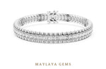 Load image into Gallery viewer, Maylaya Gems emerald bar-link tennis lab-grown diamond bracelet in white gold
