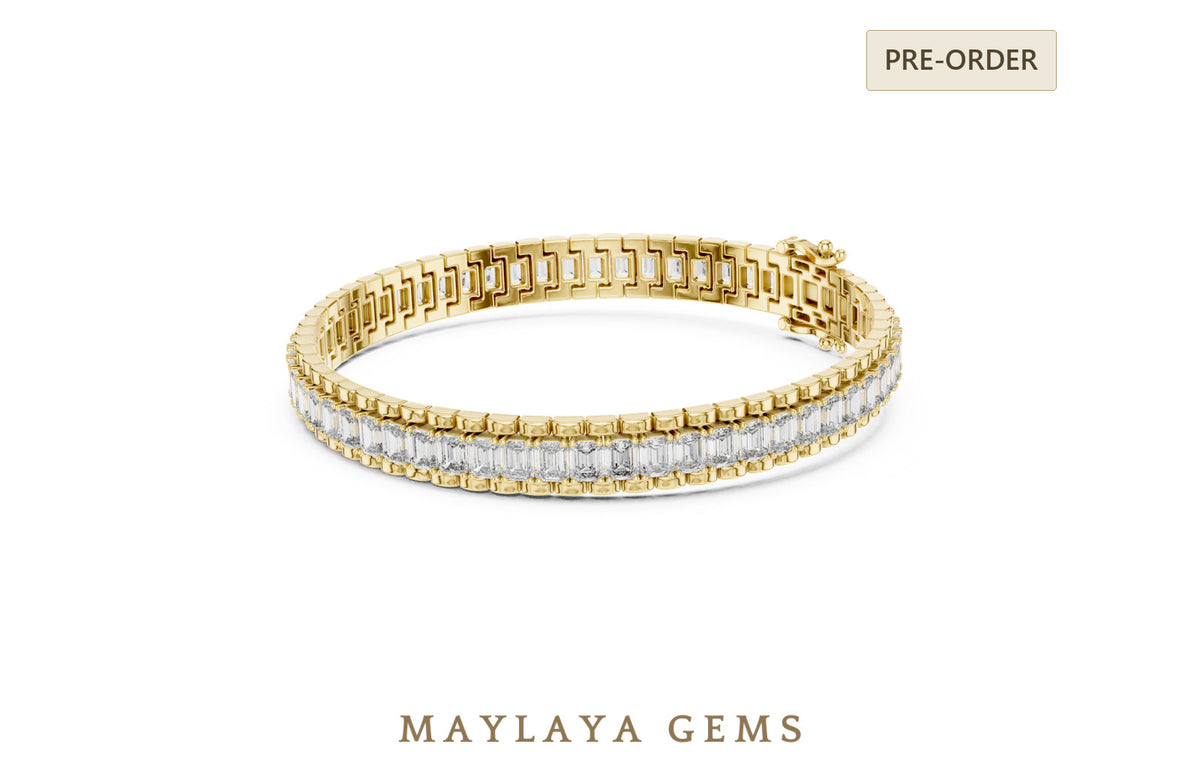 Maylaya gems emerald bar link tennis lab grown diamond bracelet in yellow gold