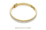 Load image into Gallery viewer, Maylaya Gems emerald bar-link tennis lab-grown diamond bracelet in yellow gold
