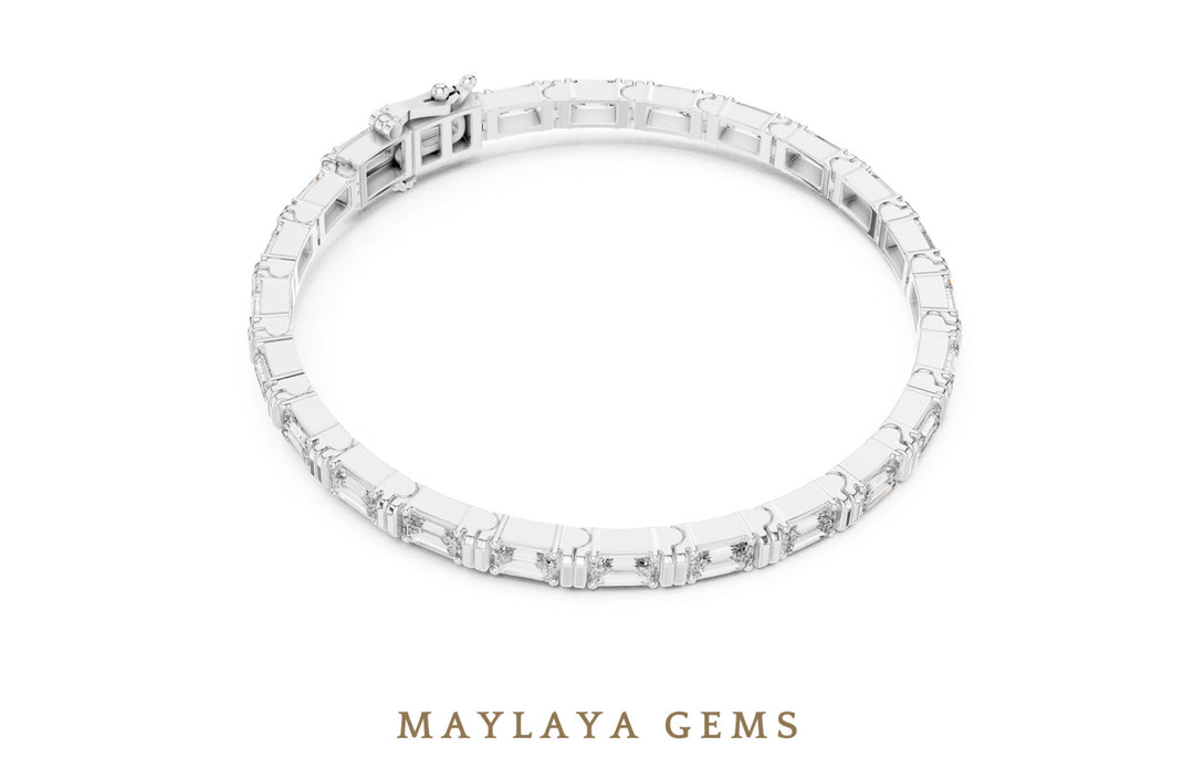 Maylaya Gems emerald east-west link lab-grown diamond bracelet in white gold