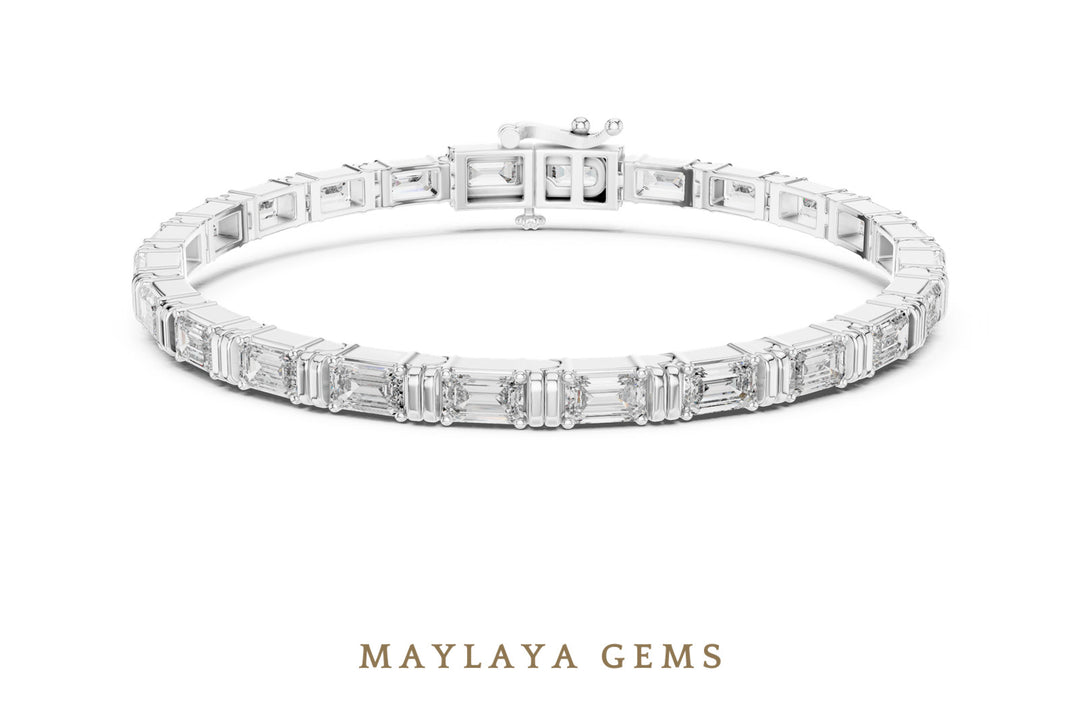 Maylaya Gems emerald east-west link lab-grown diamond bracelet in white gold