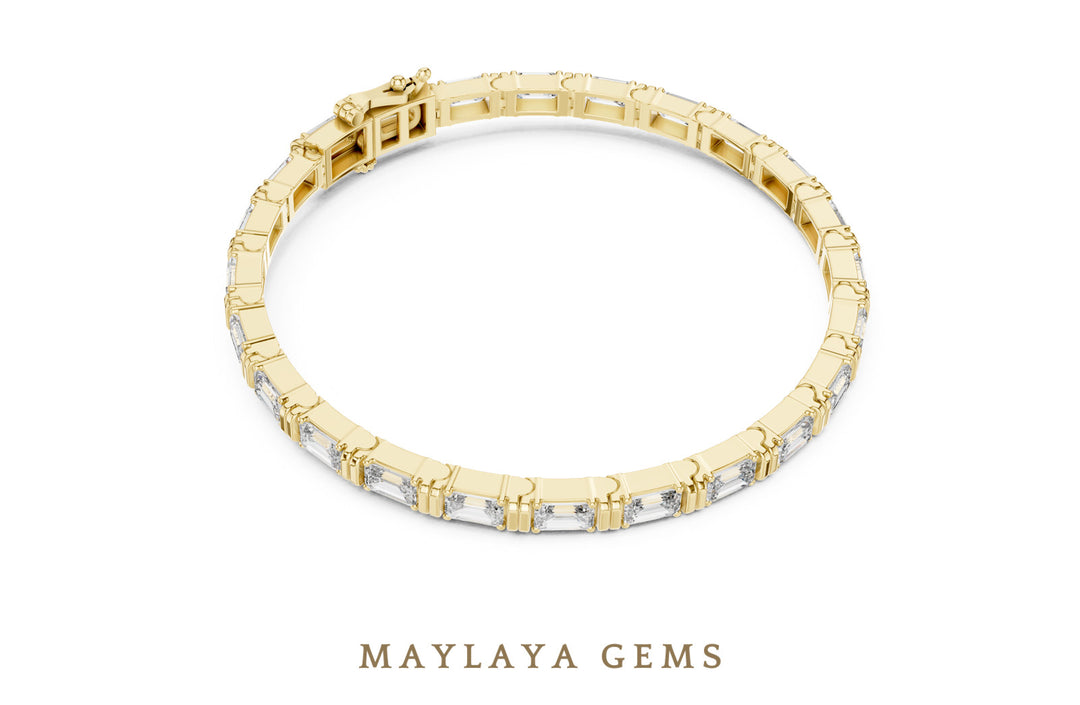 Maylaya Gems emerald east-west link lab-grown diamond bracelet in yellow gold