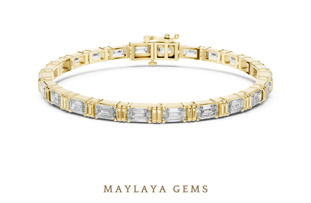 Maylaya Gems emerald east-west link lab-grown diamond bracelet in yellow gold