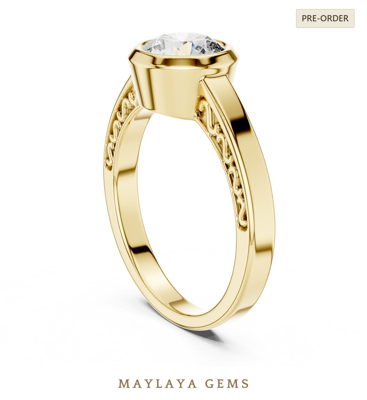 Maylaya gems lab grown diamond ring in yellow gold
